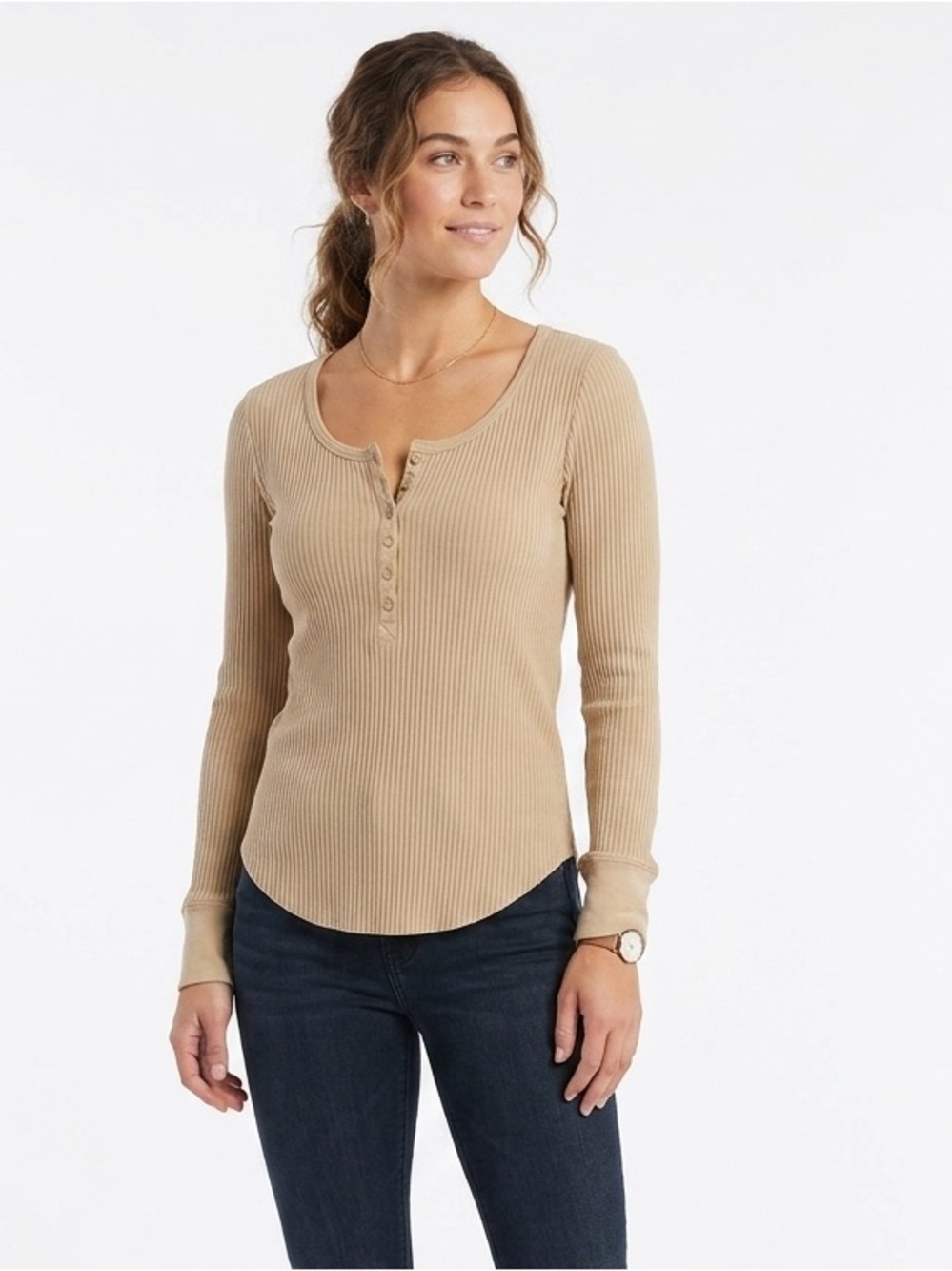 Aerie Cream Ribbed Knit Long Sleeve Henley XL NWT